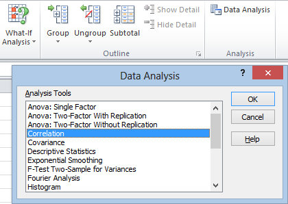 correlation data analysis excel